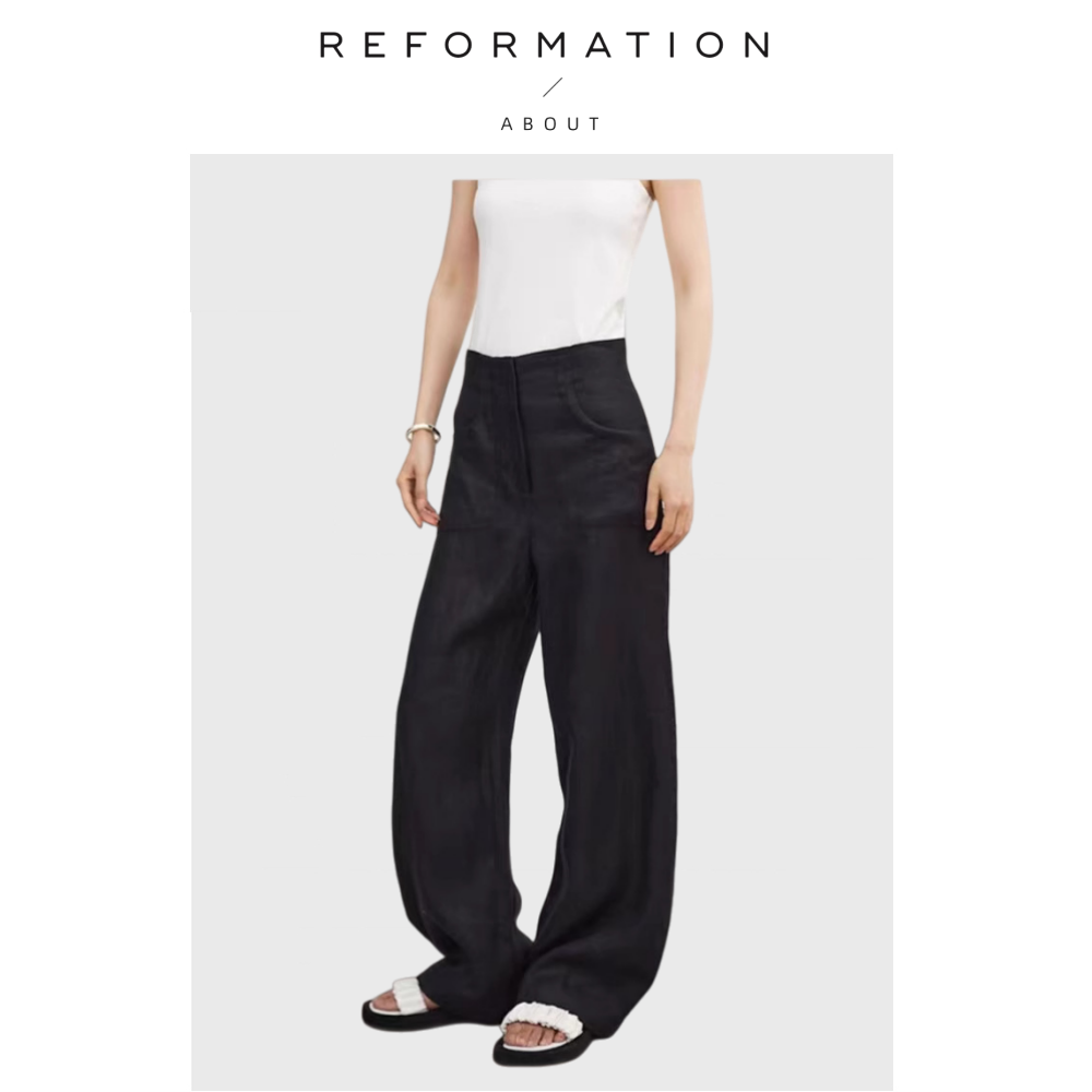 【现货】About Reformation秒变大长腿亚麻阔腿裤山本裤高腰长裤