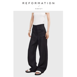 山本裤 Reformation秒变大长腿亚麻阔腿裤 About 高腰长裤 现货