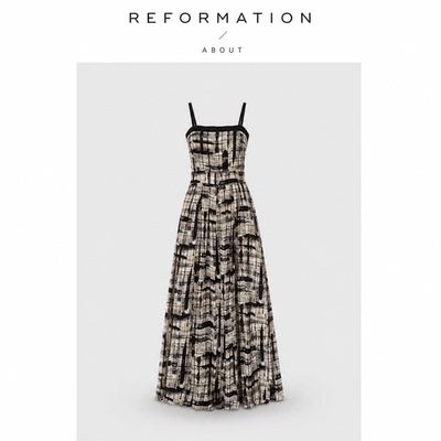 【现货】About Reformation黑色缎面拼水墨天丝吊带裙裤连衣裙女