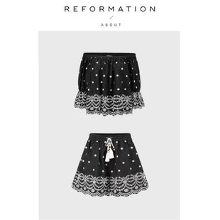 【现货】About Reformation碎花刺绣一字肩上衣松紧绑定短裤套装