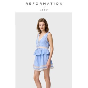 【现货】About Reformation小套装春蓝色背心上衣短裤连衣裙长裙