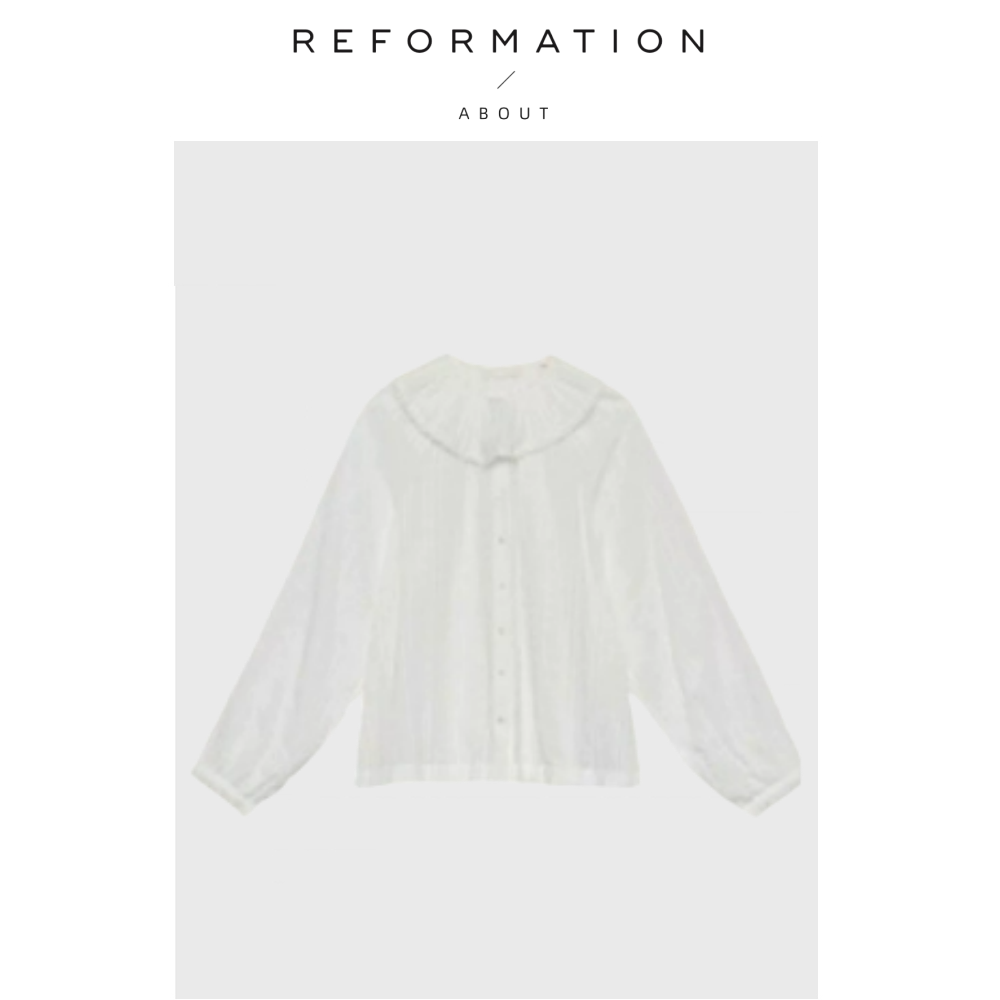 【现货】About Reformation暗纹花边浪漫衬衫 棉质荷叶边刺绣衬衣