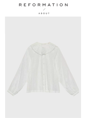 【现货】About Reformation暗纹花边浪漫衬衫 棉质荷叶边刺绣衬衣