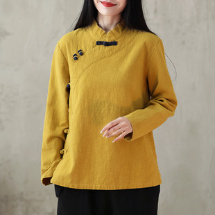 民国风中国元素禅意改良中式唐装偏襟盘扣女上衣棉麻女装春秋茶服
