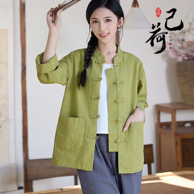 己荷中国风棉麻盘扣复古风外套