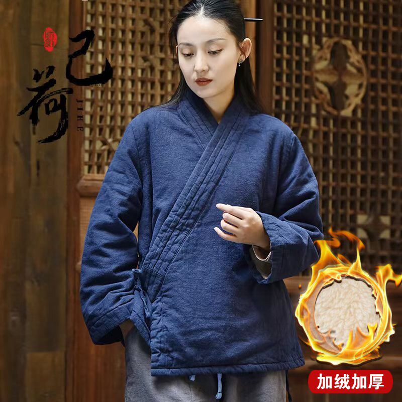 己荷原创加绒加厚右衽交领上衣女
