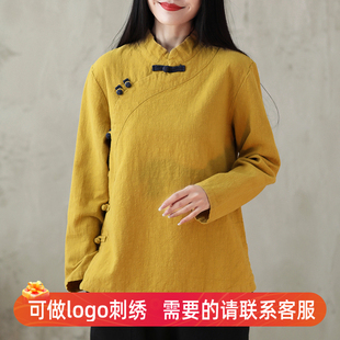 偏襟盘扣女上衣棉麻女装 唐装 春秋茶服 素禅意改良中式 民国风中国元