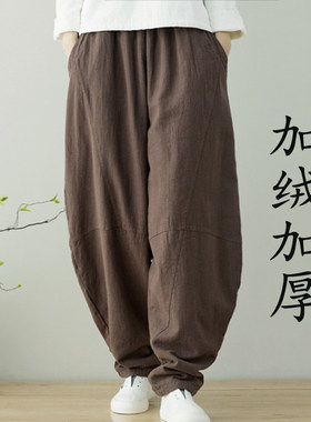 原创棉麻加绒加厚保暖裤高端亚麻裤练功打坐禅裤秋冬棉裤男女裤子