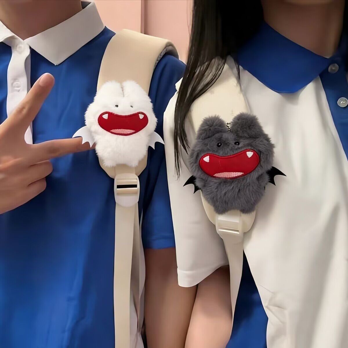 爆款小恶魔天使书包肩带魔术贴玩偶毛绒公仔情侣闺蜜礼物ins