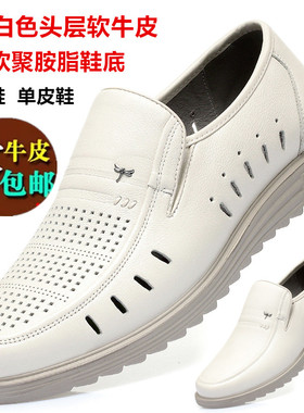红蜻蜓男鞋凉鞋真皮正品乳白色洞洞鞋男士中青年软底软面皮凉鞋77