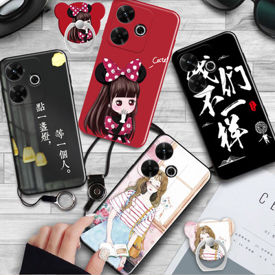 适用于红米NOTE13R手机壳国潮硅胶纯红文艺女孩2406ERN9CC防摔软