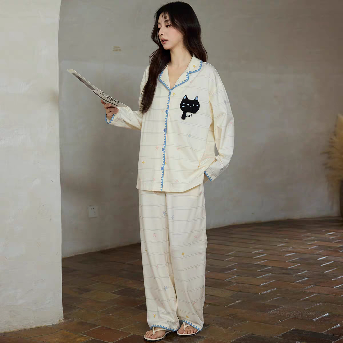 黛梦思2026秋新款甜美睡衣女秋春季纯棉长袖家居服大码可外穿套装