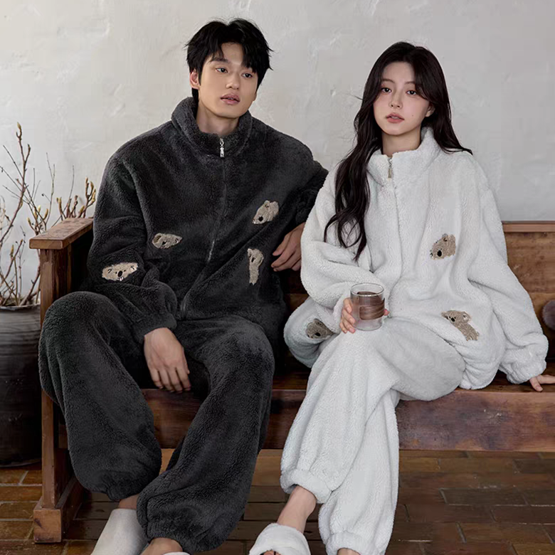 黛梦思珊瑚绒睡衣情侣冬季女款加厚保暖家居服可外穿运动男士套装