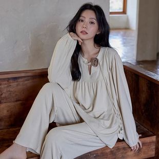黛梦思睡衣女春秋款莫代尔长袖长裤家居服秋天套装宽松大码高级感