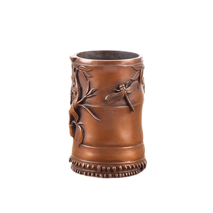 玄众阁 紫铜蝉竹办公室桌面文昌笔筒黄铜金属摆件文房竹子书房