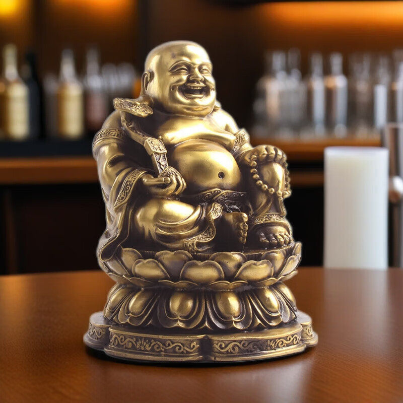 玄众阁 黄铜大肚弥勒佛客厅八方来财佛像笑佛摆件供奉笑面佛铜像