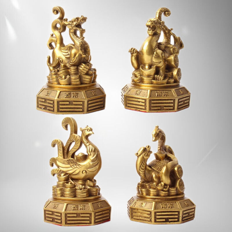 玄众阁 铜左青龙右白虎朱雀玄武四圣兽摆件金属四大神兽吉祥物