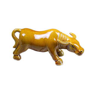 玄众阁 陶瓷水牛化解摆件厕所吸水牛形正北卫生间坎位黄色瓷牛