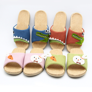 儿童亚麻拖鞋夏季男女童麻拖鞋宝宝家用居家地板鞋室半跟小兔凉拖