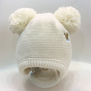 日系新生儿童线帽男女童冬季套头护耳帽小童宝宝婴童棉质毛线帽子