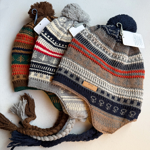 日系儿童线帽冬季男女童加绒套头护耳帽亲子冬帽中大童宝宝毛线帽