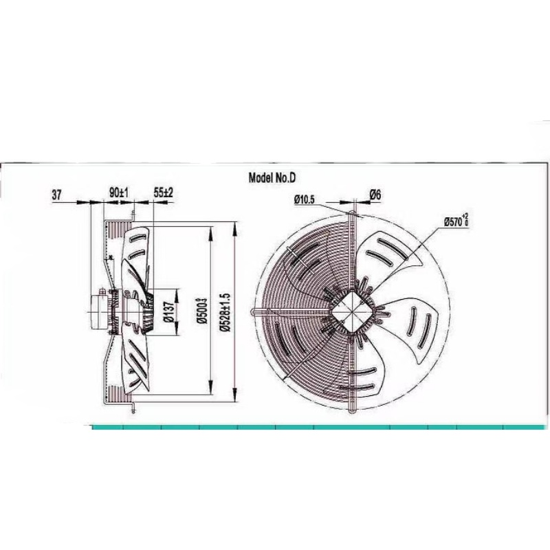 YWF4T-500S风机尺寸图FWY-500-4或者YEF4D-500尺寸图风机外转子货