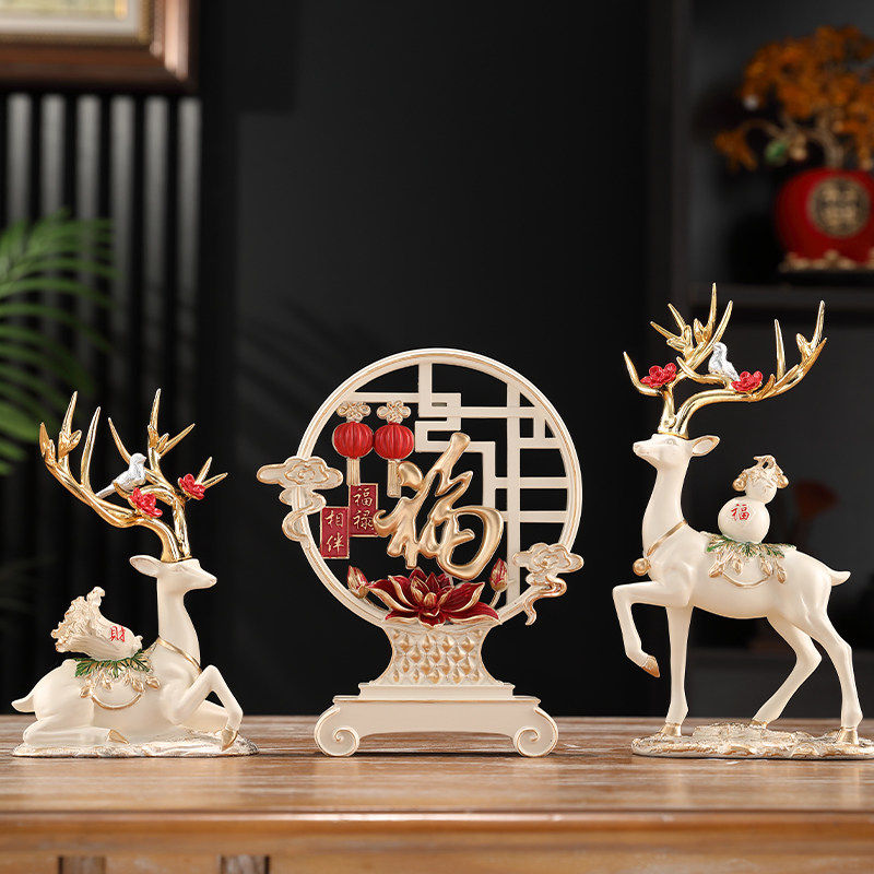 新中式招财鹿摆件三件套创意轻奢装饰品客厅玄关电视柜酒柜工艺品,家居饰品,装饰摆件,淘宝优惠券,粉丝福利购,淘宝优惠卷