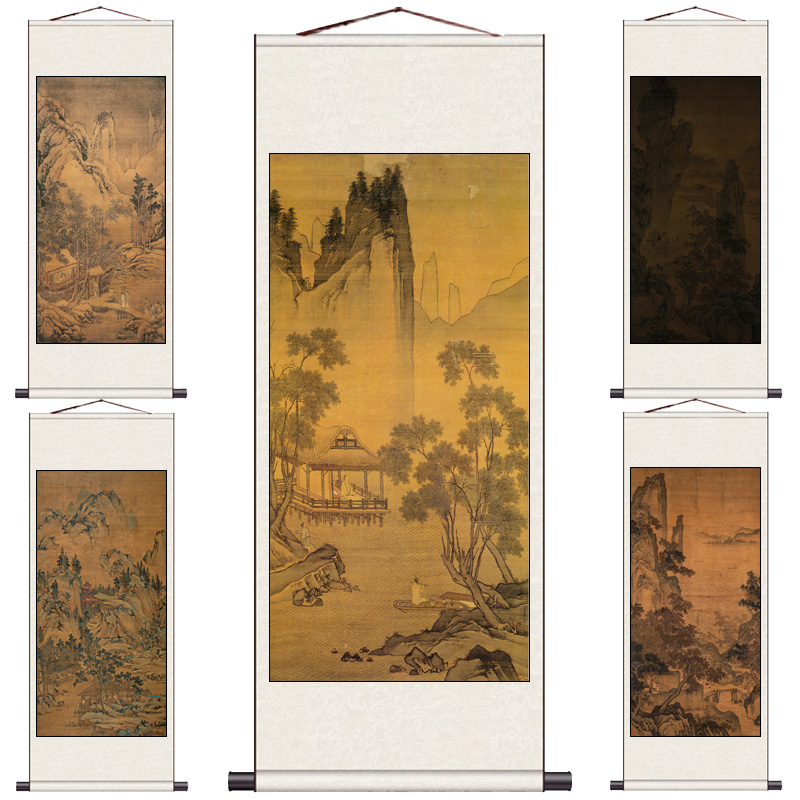 水墨山水挂画仙鹤玉兰装饰挂画名家仿古字画书房装饰卷轴画清代