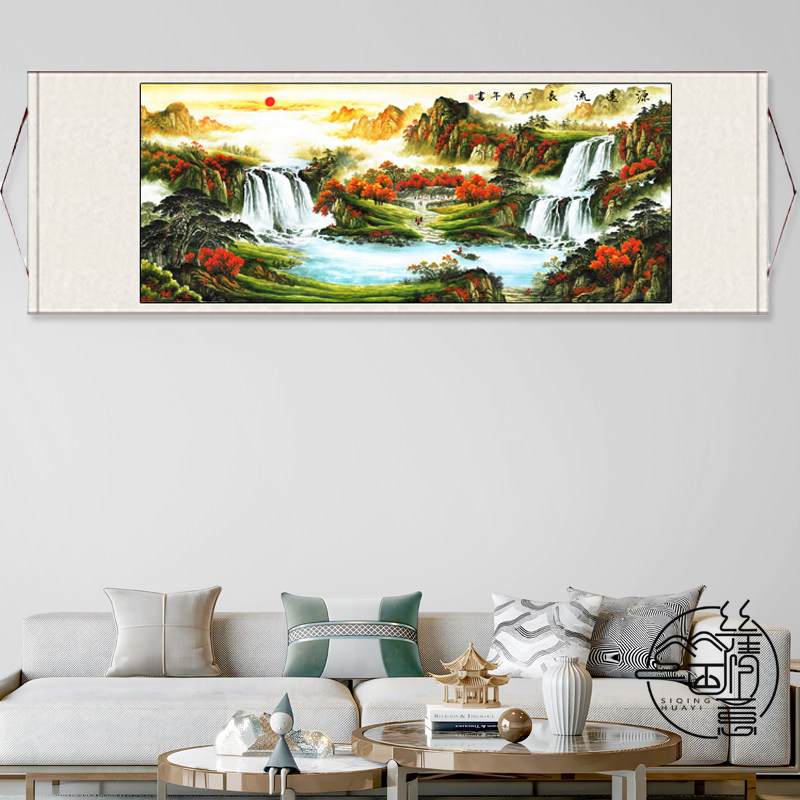 山水画聚宝盆流水生财办公室巨幅山水中堂挂画酒店大厅字画风水画