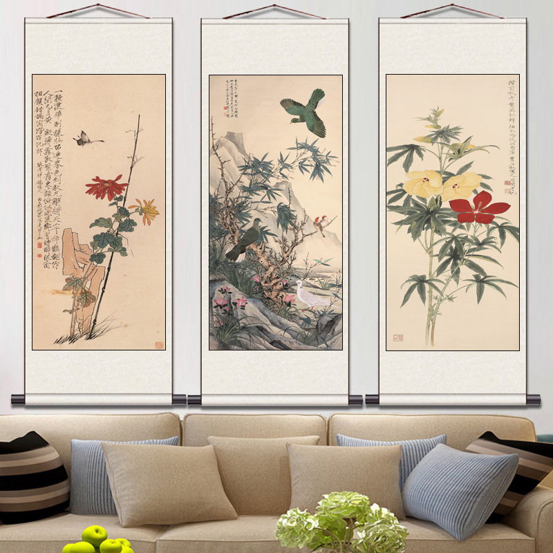 于非闇工笔花鸟国画荷花图客厅玄关餐厅现代新中式装饰画布艺画框图片