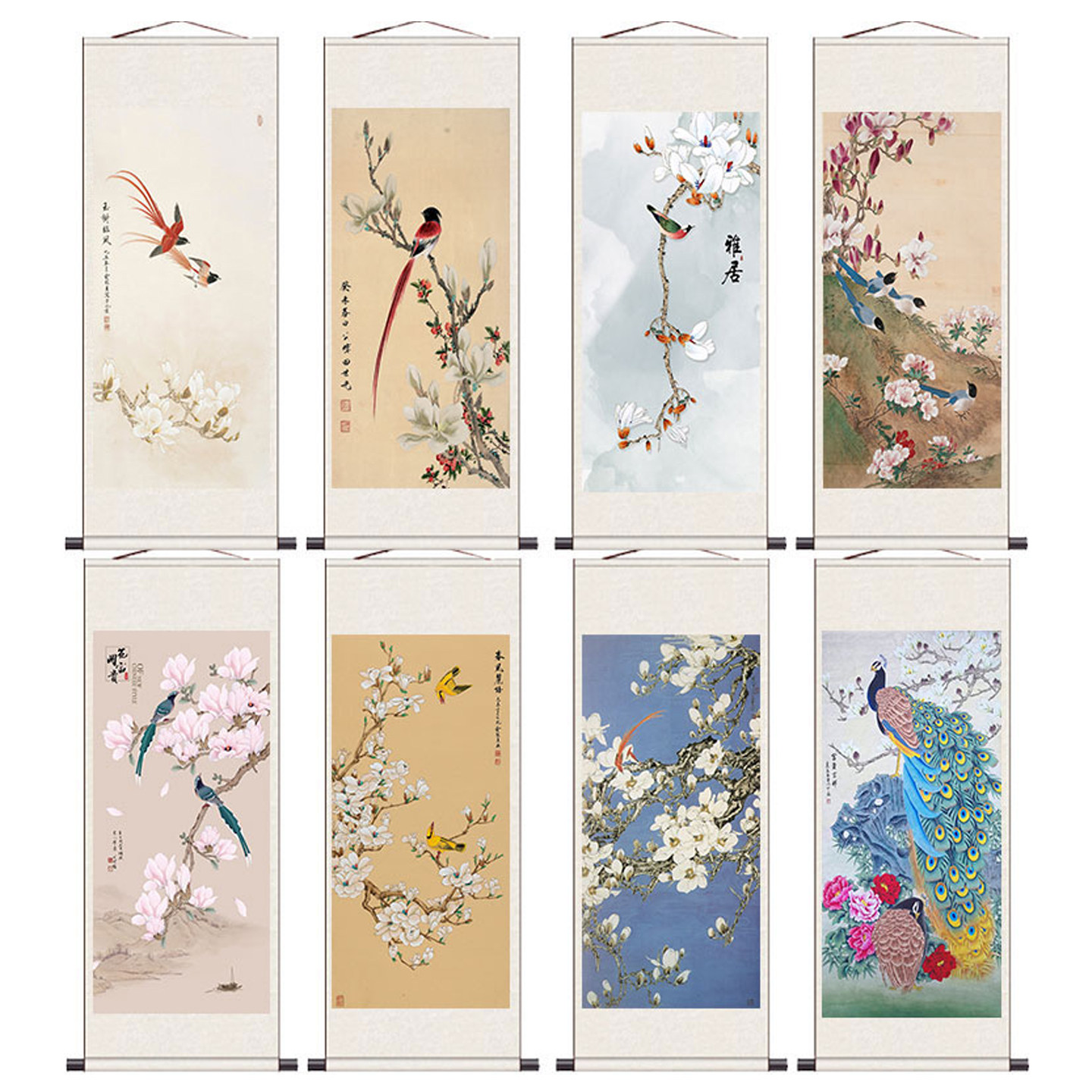 富贵白头玉兰花茶楼包厢古典字画