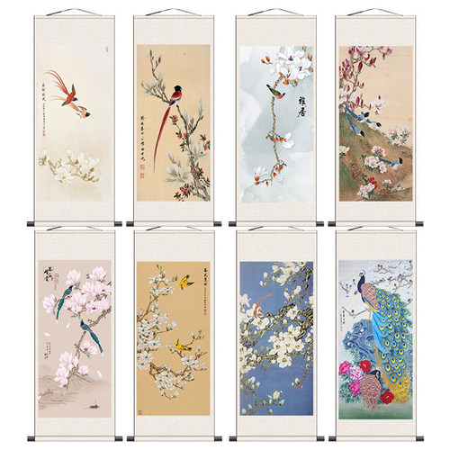 富贵白头玉兰花茶楼包厢古典字画