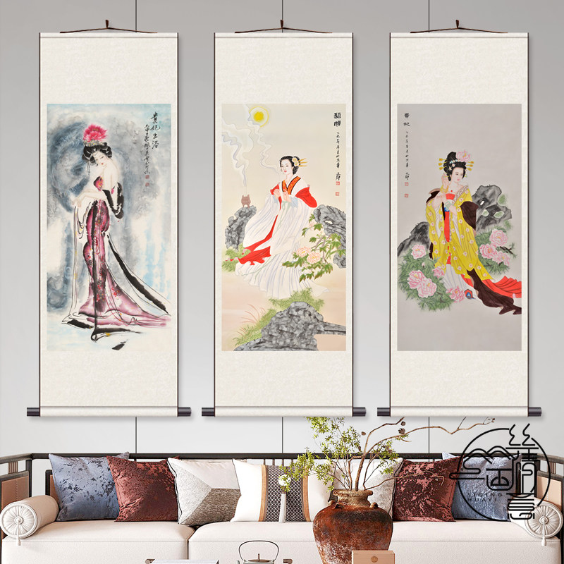 四大美女西施贵妃仕女图装饰卷轴名家人物字画送客户卷轴装饰字画