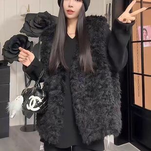 26秋冬羊羔毛外套皮草马甲女年轻中长款外穿坎肩背心环保毛毛马夹