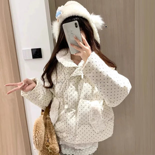 白色新款宽松波点年秋冬季2026羽绒服小个子女外套短款加厚灯芯绒