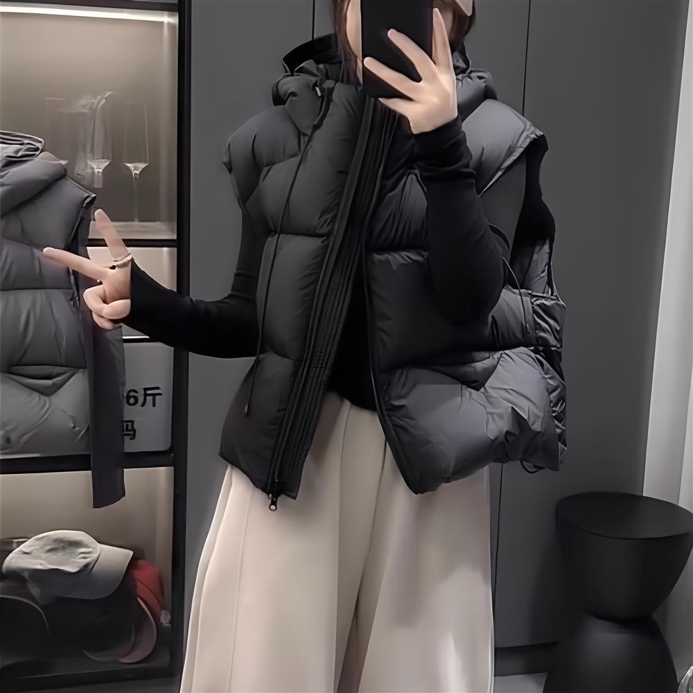背心女宽松女韩版坎肩夹马甲羽绒女连帽时尚马棉新款保暖外穿2025