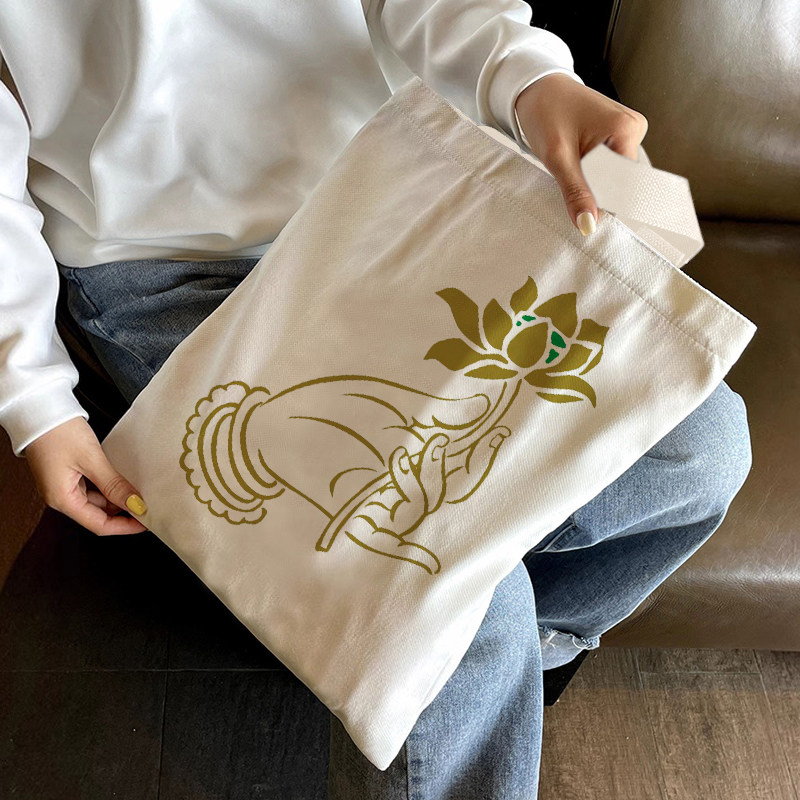 新款佛系元素帆布袋香客帆布包环收纳挂袋