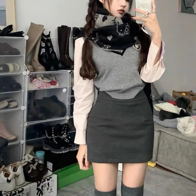 休闲时尚高腰气质显瘦辣妹半身裙短裙子女韩版春季黑色a字裙包臀