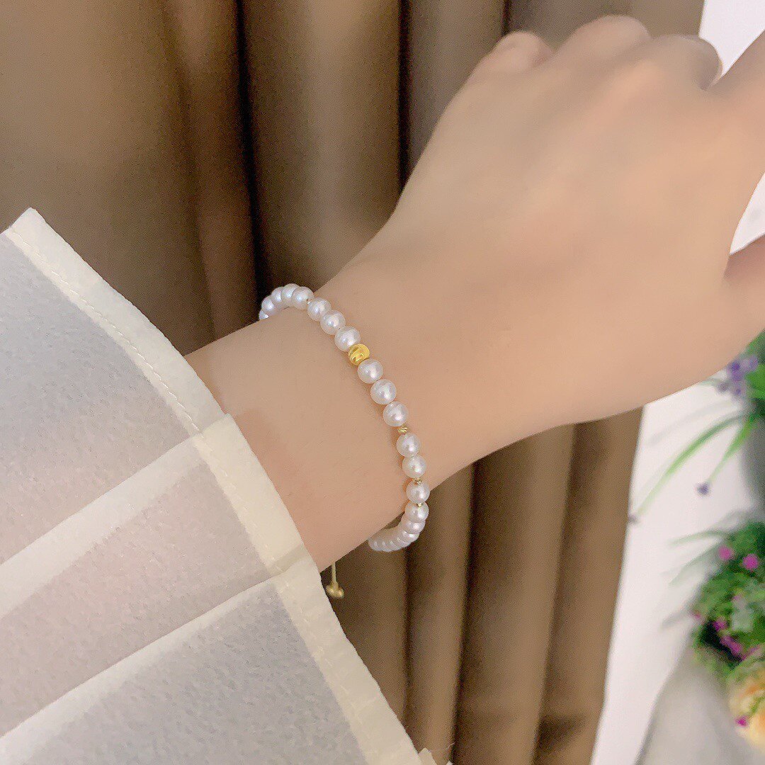 18k金珍珠手链 真金淡水珍珠手串 纯金时尚百搭女士手链