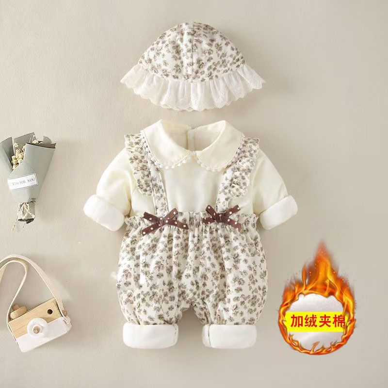 婴儿连体衣冬装宝宝保暖夹棉加厚新生儿网红超萌洋气公主外出爬服