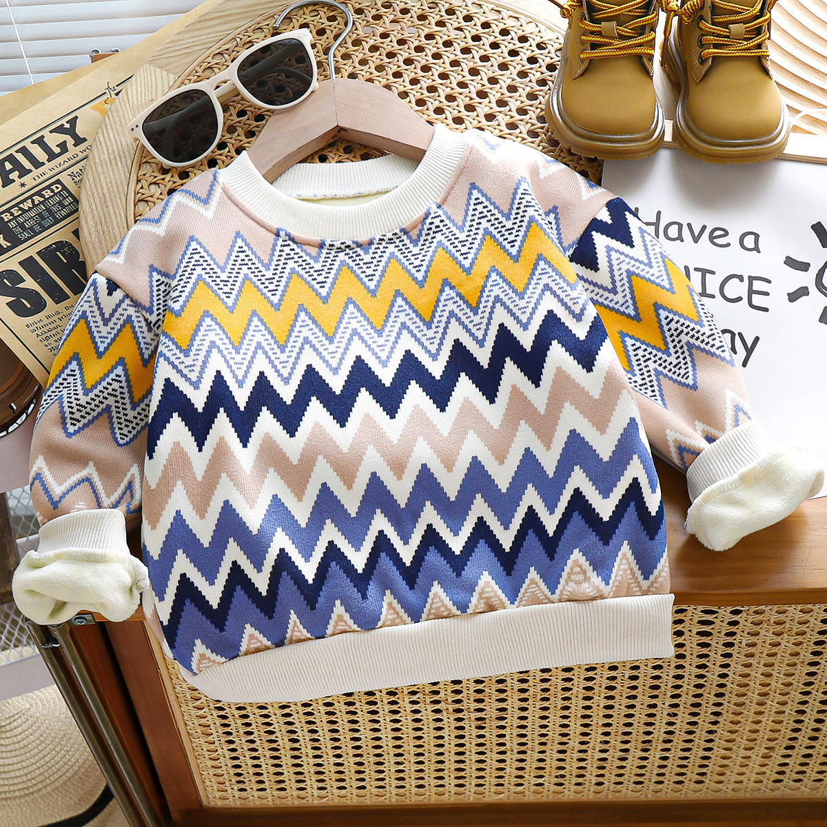 儿童加绒t恤秋冬男童加厚宝宝毛衣衣服女童保暖卫衣服饰童装严选