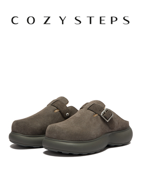 COZY STEPS可至25新品女羊皮毛保暖厚底勃肯拖鞋休闲舒适包头半拖