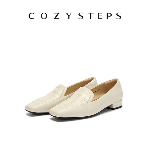 COZY STEPS可至女士26春夏新款时尚方头鳄鱼纹低跟羊皮乐福鞋单鞋
