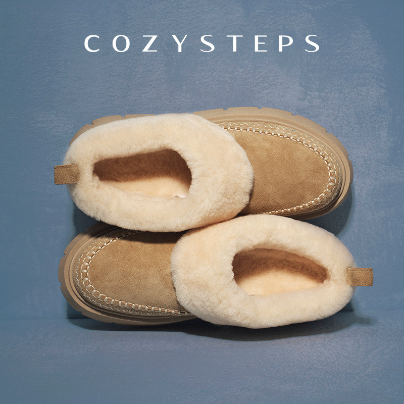 COZY STEPS 穆勒厚底饼干雪地靴毛毛拖鞋防滑雪地靴女26秋冬新品