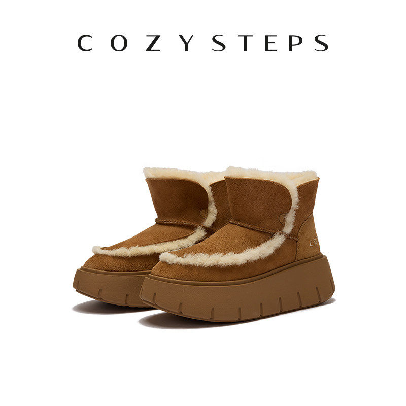 COZY STEPS可至厚底饼干雪地靴保暖增高舒适百搭羊皮毛一体毛毛鞋