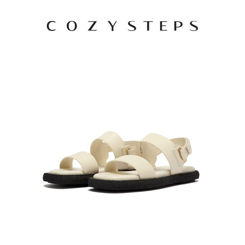 COZY STEPS可至25新款女士时尚休闲凉鞋柔软透气牛皮平底搭扣女鞋