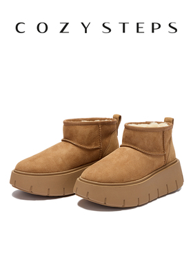COZY STEPS可至25新女保暖厚底增高雪地靴舒适百搭羊皮毛一体靴子