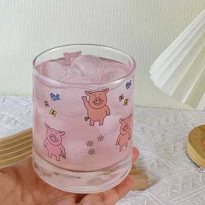 玛莎猪粉色玻璃水杯饮料杯