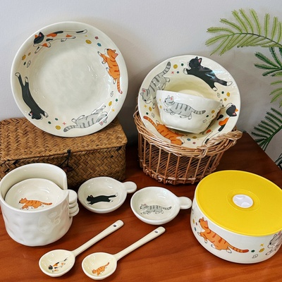 猫咪奶油风餐具高颜值面碗