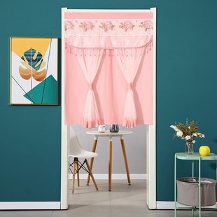 蕾丝门帘四季家用免打孔卧室遮挡隐私帘防蚊透光不透人隔断纱门帘